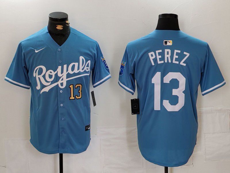 Men Kansas City Royals #13 Perez Blue Light Game 2024 Nike MLB Jersey style 3->kansas city royals->MLB Jersey